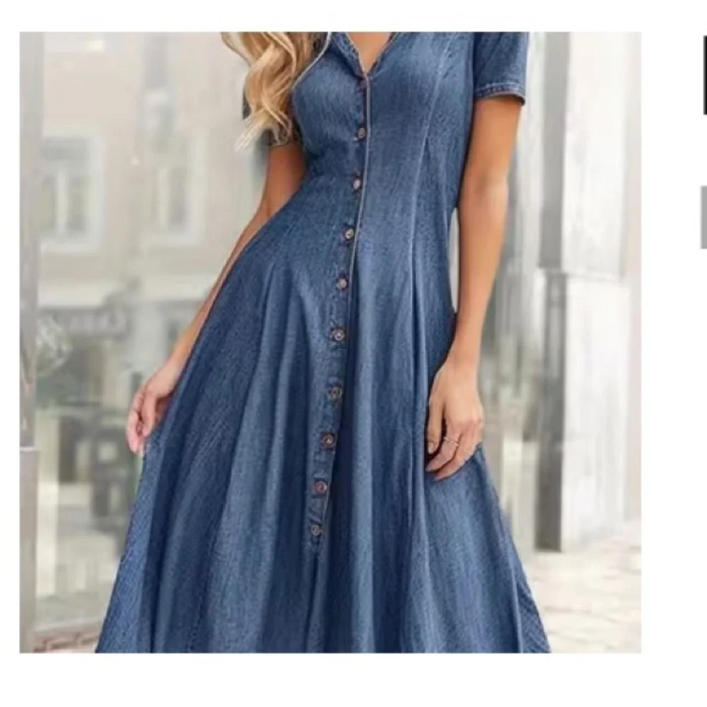 Denim Button-Down Maxi Dress - Picture 1 of 3